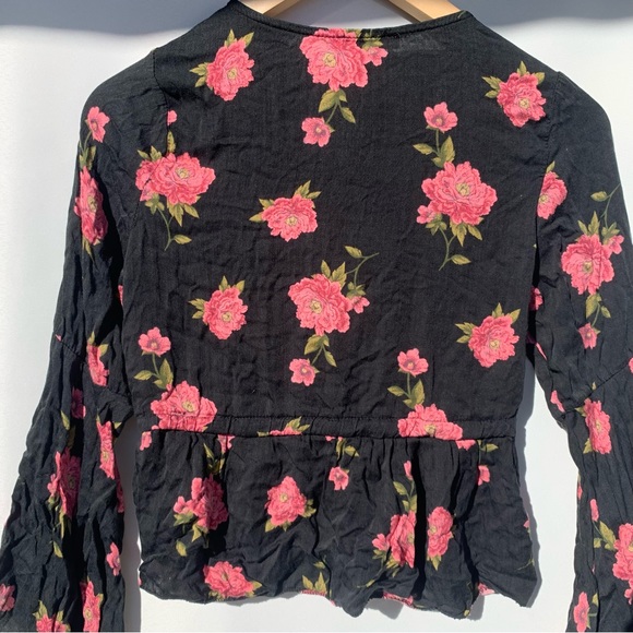 Don’t Ask Why floral cropped mutton Angel sleeve viscose cottage boho top OS - Picture 9 of 14